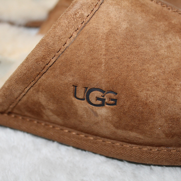 UGG SUEDE SHEARLING‎ CHESTNUT SLIDE SLIPPERS NEW! - Picture 3 of 8